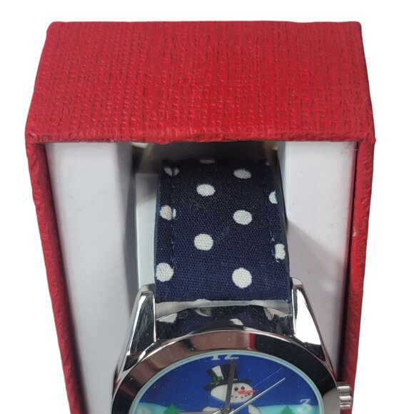 MZ Berger Snowman Watch Blue Dot Band Round Christmas Winter Holiday Unisex NEW - Picture 3 of 10